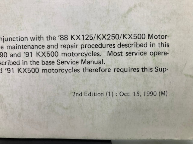 Kawasaki 99924-1132-52 KX500 Service Manual Supplement 1990 Genuine