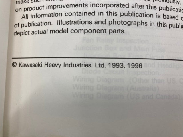 Kawasaki 99924-1170-52 Vulcan 1500L VN-15 Service Manual Supp '93, '96 Genuine