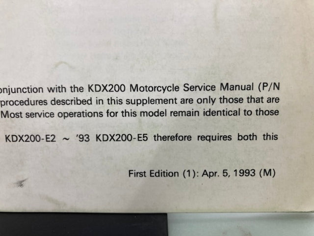 Kawasaki 99924-1166-51 KDX200 Service Manual Supplement 1993 Genuine