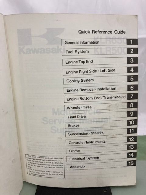 Kawasaki 99924-1080-55 KLR650 500 Serv Man Supp '86, '89, '91, '93, '94 Genuine