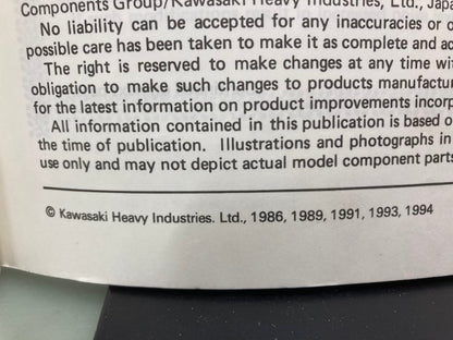 Kawasaki 99924-1080-55 KLR650 500 Serv Man Supp '86, '89, '91, '93, '94 Genuine