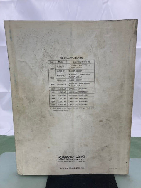Kawasaki 99924-1080-55 KLR650 500 Serv Man Supp '86, '89, '91, '93, '94 Genuine