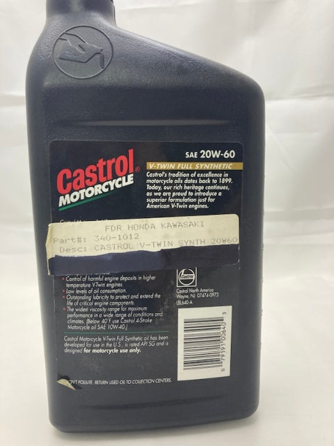 Castrol 340-1012 1QT. V-Twin Full Synthetic 20W-60 Motorcycle Oil New Genuine