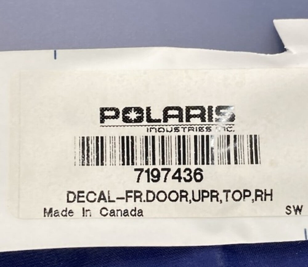 Polaris 7197436 Decal-Fr.Door, Upr, Top, Rh New Genuine