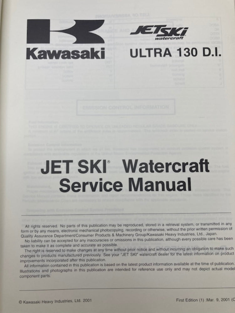 Kawasaki 99924-1276-01 Ultra 130 D.I. Service Manual 2001 Genuine