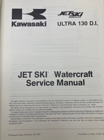 Kawasaki 99924-1276-01 Ultra 130 D.I. Service Manual 2001 Genuine