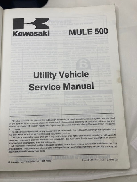 Kawasaki 99924-1146-02 Ultra Mule 500 Service Manual 1996 Genuine