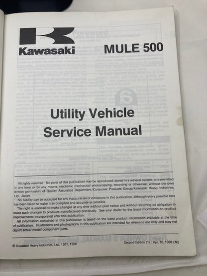 Kawasaki 99924-1146-02 Ultra Mule 500 Service Manual 1996 Genuine