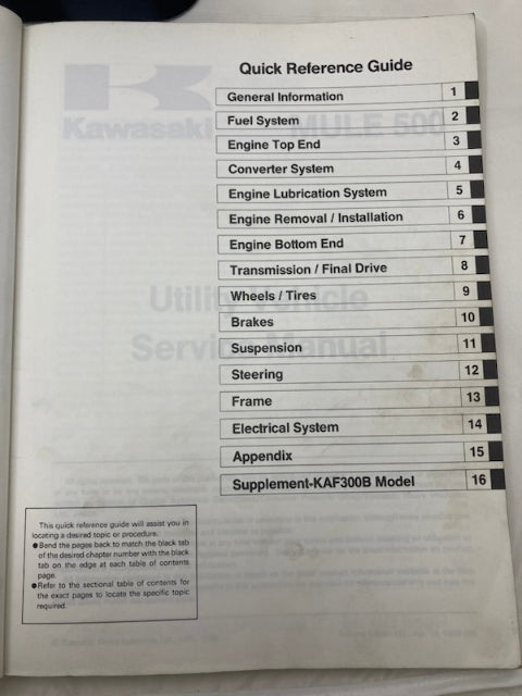 Kawasaki 99924-1146-02 Ultra Mule 500 Service Manual 1996 Genuine