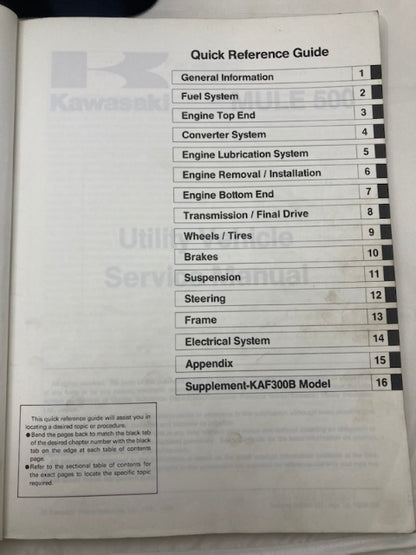 Kawasaki 99924-1146-02 Ultra Mule 500 Service Manual 1996 Genuine