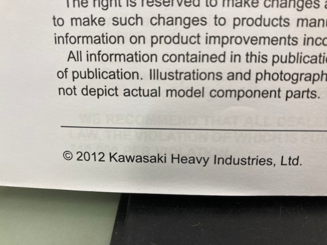 Kawasaki 99924-1460-31 Ninja 300 ABS Service Manual '12 Genuine