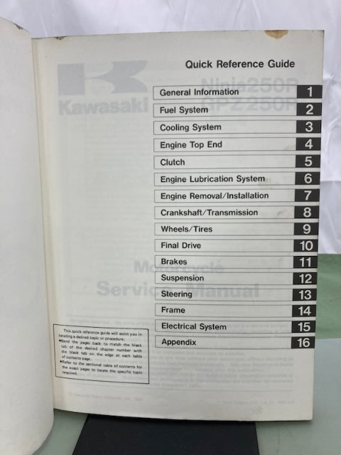 Kawasaki 99924-1066-01 Ninja250R GPZ250R Service Manual '86 Genuine