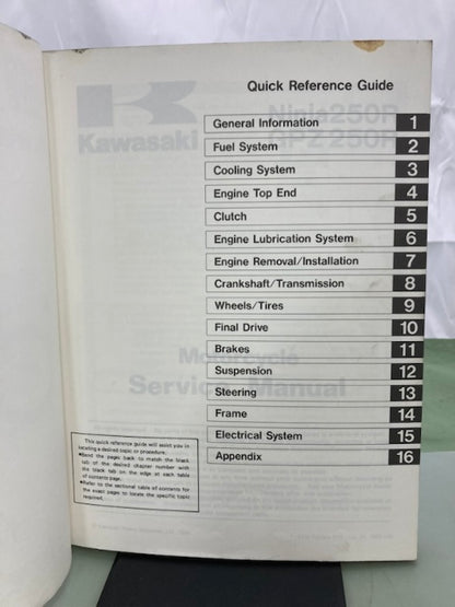 Kawasaki 99924-1066-01 Ninja250R GPZ250R Service Manual '86 Genuine