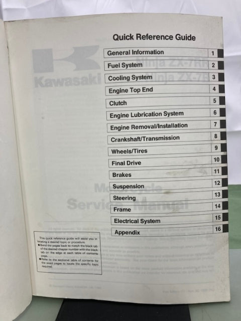 Kawasaki 99924-1193-01 Ninja ZX-7RR ZX-7R Service Manual '95 Genuine