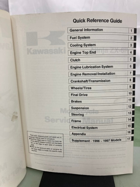 Kawasaki 99924-1184-02 Ninja ZX-6R Service Manual '94-'96 Genuine