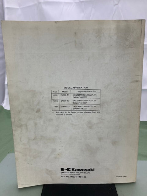 Kawasaki 99924-1184-02 Ninja ZX-6R Service Manual '94-'96 Genuine