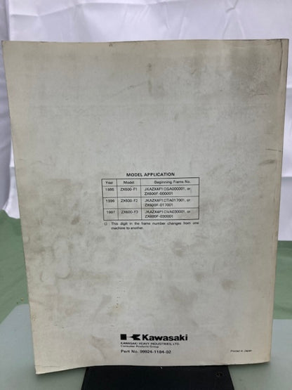 Kawasaki 99924-1184-02 Ninja ZX-6R Service Manual '94-'96 Genuine