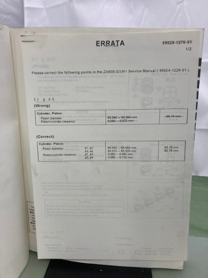 Kawasaki 99924-1226-01 Ninja ZX-6R Service Manual '97 Genuine