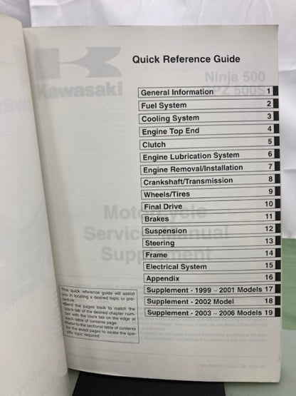 Kawasaki 99924-1172-58 Ninja 500 GPZ 500S Service Manual Supplement '93 Genuine