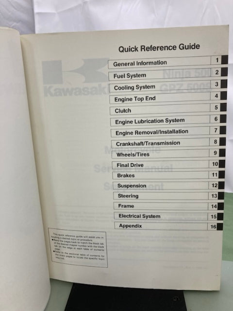 Kawasaki 99924-1172-51 Ninja 500 GPZ 500S Service Manual Supplement '93 Genuine