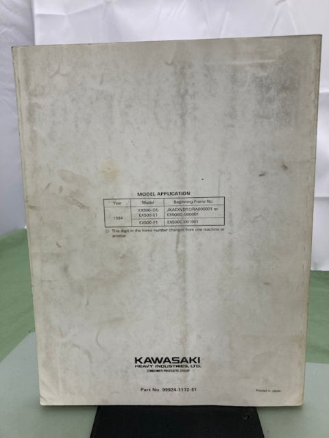 Kawasaki 99924-1172-51 Ninja 500 GPZ 500S Service Manual Supplement '93 Genuine