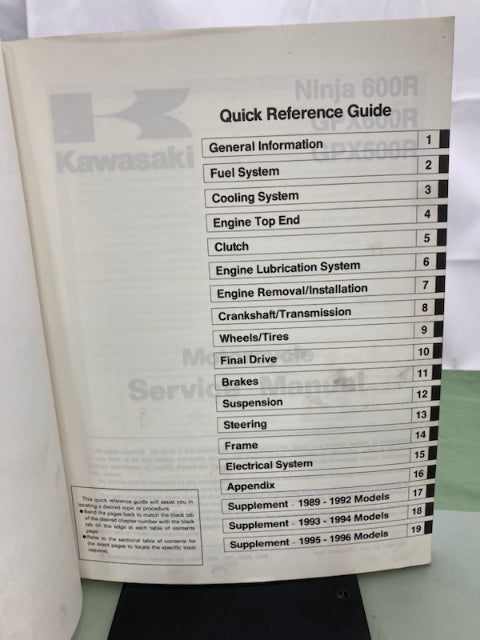 Kawasaki 99924-1081-56 Ninja600R GPX600R GPX500R Serv Man Supp '87-'96 Genuine
