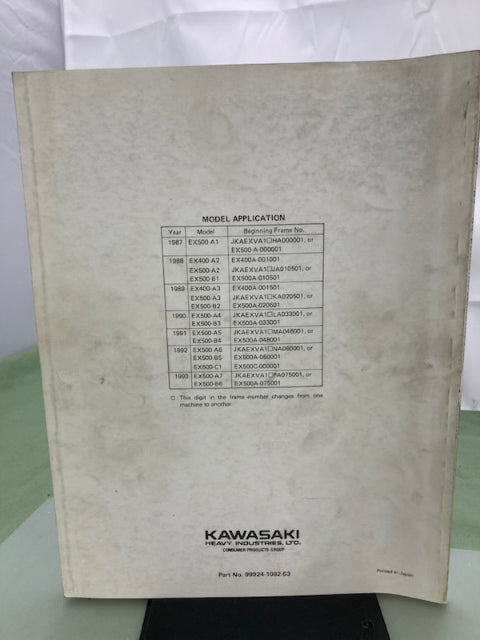 Kawasaki 99924-1082-53 EX500 GPZ500S GPZ400S Serv Man Supp '86-'93 Genuine