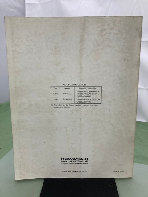 Kawasaki 99924-1125-52 Vulcan 500 EN500 Service Man Supplement '89-'91 Genuine