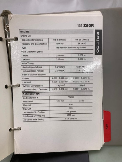 Honda MMM 5101-6254 (9309) Motorcycle Scooter ATV Spec Manual 1995 Genuine