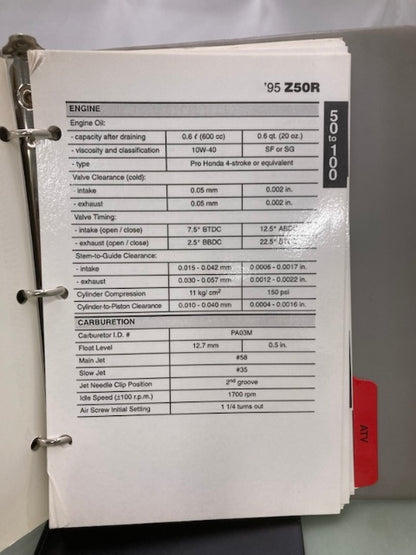 Honda MMM 5101-6254 (9309) Motorcycle Scooter ATV Spec Manual 1995 Genuine