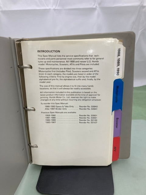 Honda MMM 5101 (9006) Motorcycle Scooter ATV Spec Manual 1988-1992 Genuine