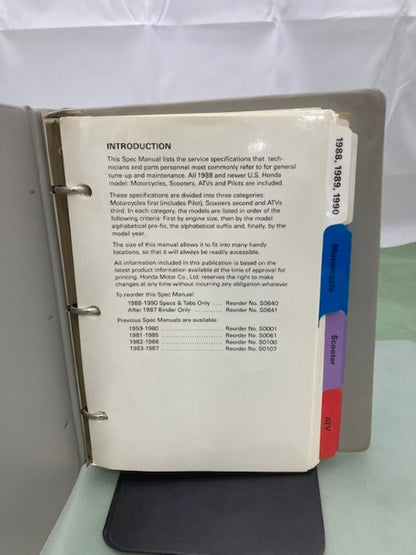 Honda MMM 5101 (9006) Motorcycle Scooter ATV Spec Manual 1988-1992 Genuine