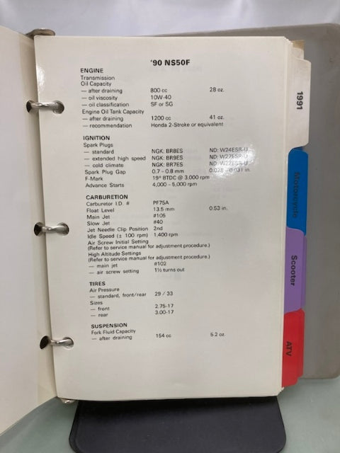 Honda MMM 5101 (9006) Motorcycle Scooter ATV Spec Manual 1988-1992 Genuine