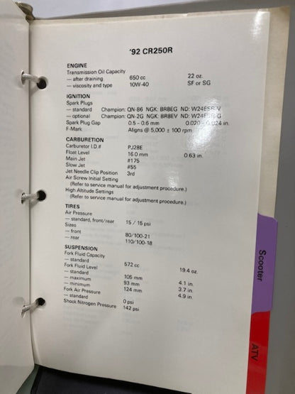 Honda MMM 5101 (9006) Motorcycle Scooter ATV Spec Manual 1988-1992 Genuine