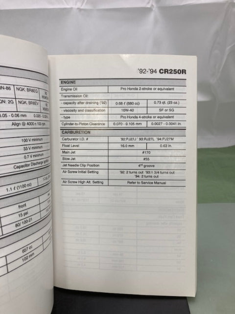 Honda MMM 9607 (0203) Motorcycle Scooter ATV Spec Manual 1991-1999 Genuine