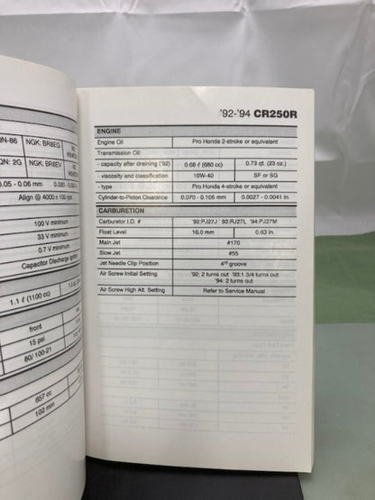 Honda MMM 9607 (0203) Motorcycle Scooter ATV Spec Manual 1991-1999 Genuine