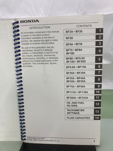 Honda PSV35062-B Marine Engine Specs Manual 2003 Genuine