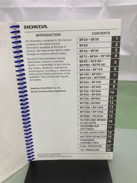 Honda PSV53062E Marine Engine Specs Manual 2007 Genuine