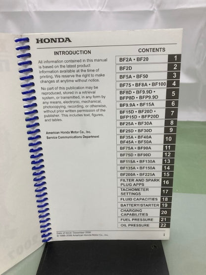Honda PSV53062E Marine Engine Specs Manual 2007 Genuine