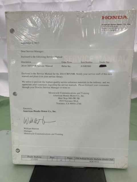 Honda 61KRN60 CRF250R Service Manual 2014 New Genuine