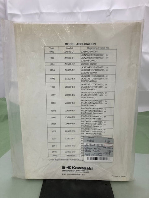 Kawasaki 99924-1161-63 Ninja ZX-6 ZZ-R Service Manual Supp '93-'06 New Genuine