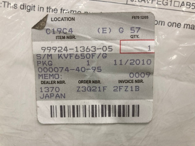 Kawasaki 99924-1363-05 Brute Force 650 4x4i Service Manual '06-'10 New Genuine