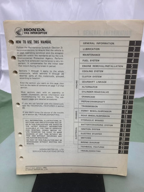 Honda 61MB200 V45 Interceptor VF750F Shop Manual 1983 Genuine
