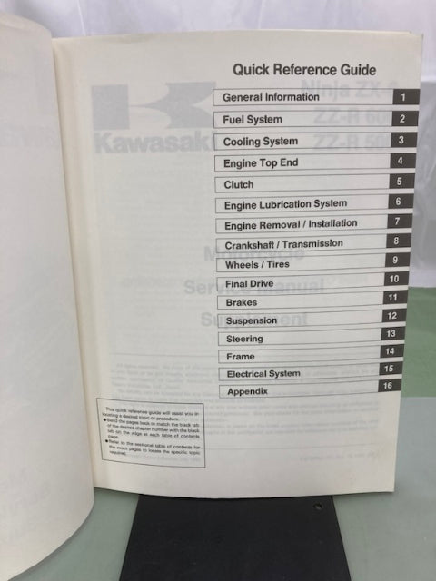 Kawasaki 99924-1161-51 Ninja ZX-6 ZZ-R Service Manual Supplement 1992 Genuine