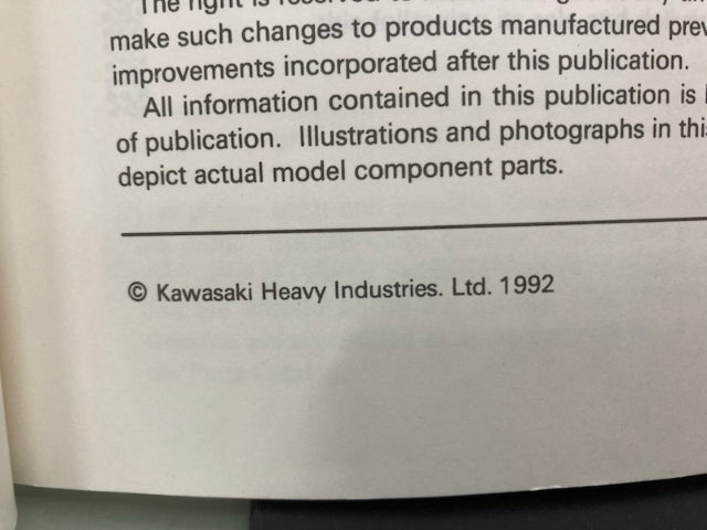 Kawasaki 99924-1161-51 Ninja ZX-6 ZZ-R Service Manual Supplement 1992 Genuine
