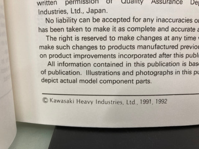 Kawasaki 99924-1139-02 Ninja ZX-7 ZXR750 Service Manual 1991, 1992 Genuine