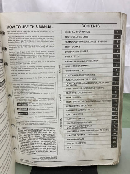 Honda 61HP003 TRX500 FE/FPE/FM/FPM/TM Fourtrax Service Manual '05-'11 Genuine