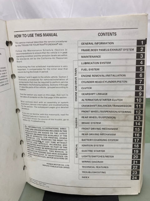 Honda 61HM708 TRX400FW Fourtrax Foreman 400 Service Manual '95-'03 Genuine