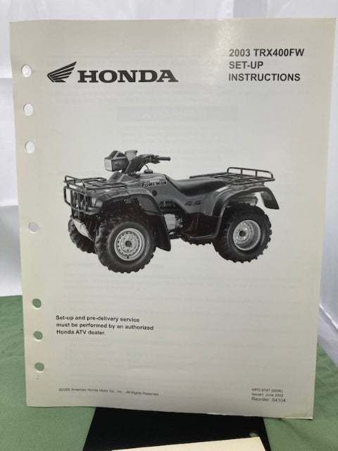 Honda 61HM708 TRX400FW Fourtrax Foreman 400 Service Manual '95-'03 Genuine
