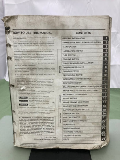 Honda 61HN203 TRX500FA/FGA Fourtrax Rubicon Service Manual '01-'04 Genuine